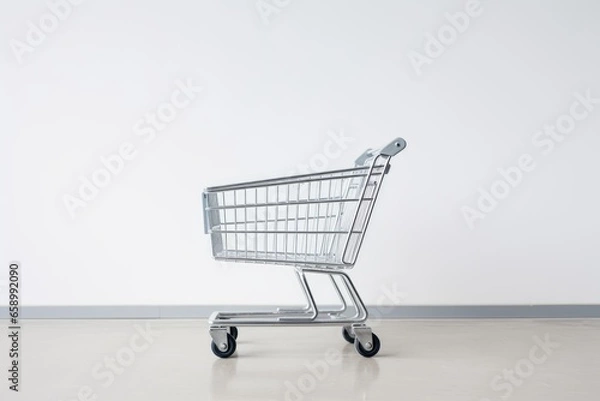 Obraz White Shopping cart on white background.