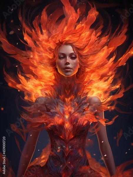 Obraz pyromancy fire witch feminine witchcraft spiritual fantasy - by generative ai