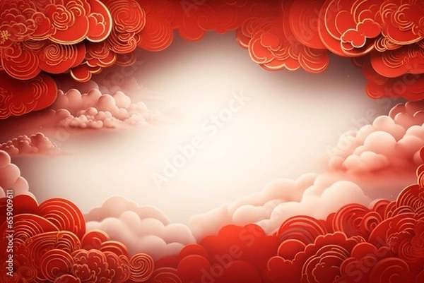 Obraz A vibrant red sky with fluffy clouds