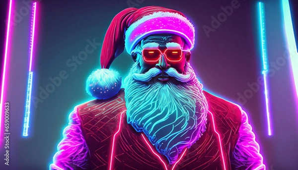 Fototapeta 80s retro synthwave neon art santa clause