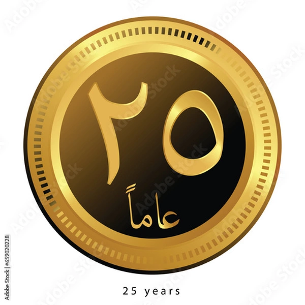 Obraz 25 Anniversary sign coin logo icon flat golden gradient vector design elementa