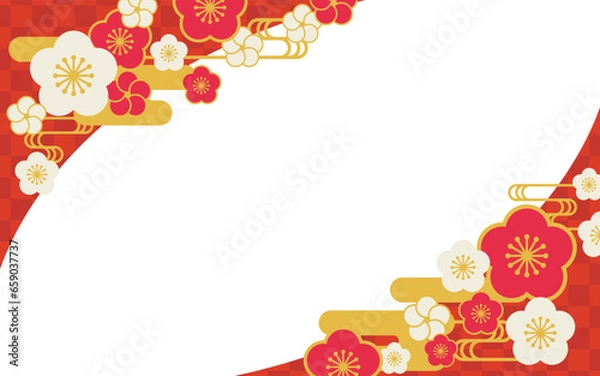 Obraz 梅柄の和風の背景イラスト