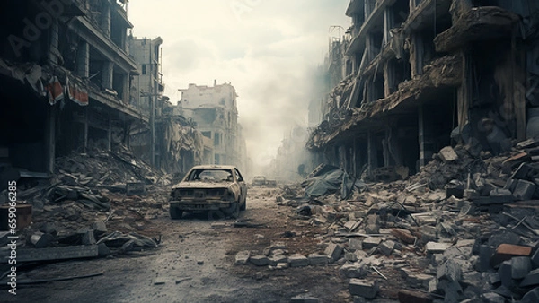 Fototapeta The ruins of the city after the war