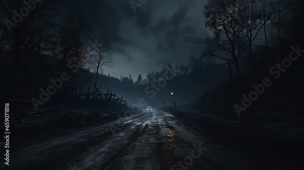 Obraz A night filled with dread on a haunting, dark backdrop.
