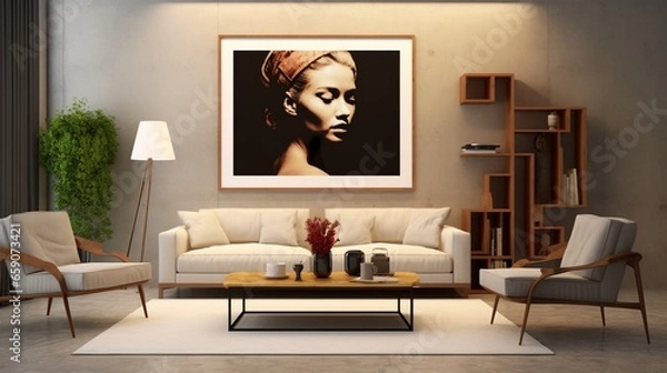 Fototapeta Modern living room with A Photoframe.Generative AI