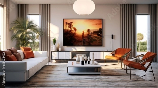 Fototapeta Modern living room with A Photoframe.Generative AI