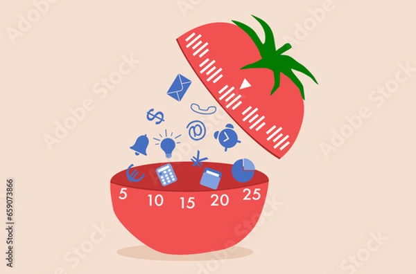 Fototapeta Productivity work process vector, prioritize work with files and folder, business working tools vector, work with deadline approaching, overwhelm business tasks, business daily routines working.