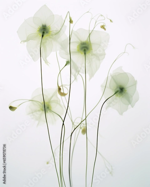 Fototapeta Serenity in Simplicity: Ethereal White Flowers,flowers on green,abstract floral background