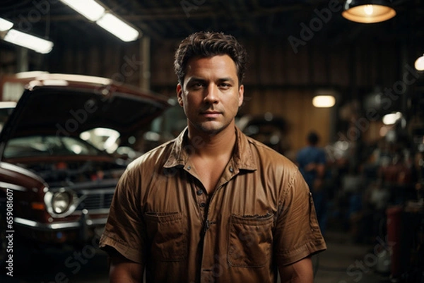 Obraz mechanic into car repair shop