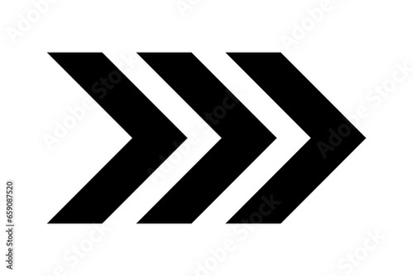 Obraz Triple Black Chevrons pointing right vector. Chevrons Icon Vector