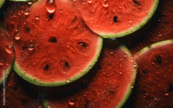 Fototapeta Watermelon Slices: Close-Up in Translucent Immersion with Organic Texture