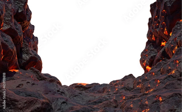 Obraz Frame of lava and magma mountain rock with isolated on transparent background - PNG file, 3D rendering illustration, Clip art, cut out and element