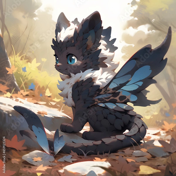 Obraz dragon cat in the forest