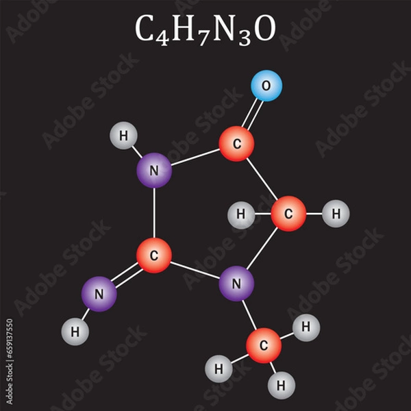 Fototapeta Creatinine molecule. Structural chemical formula 3d. Vector illustration