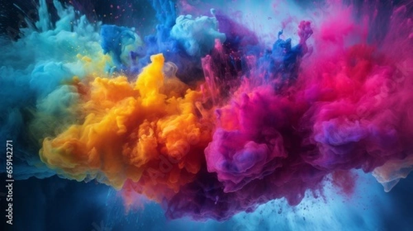Fototapeta A vibrant and dynamic explosion of colored powder on a dark backdrop