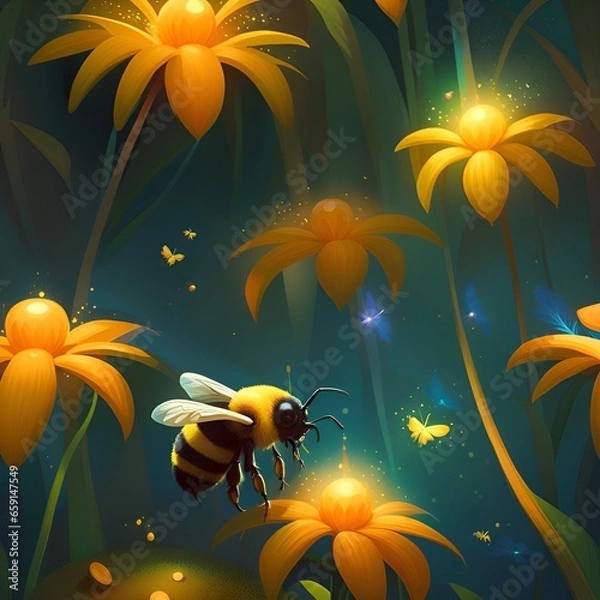 Obraz magical bee on flowers