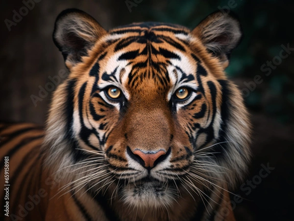 Fototapeta close up detailed portrait of tiger face, generative ai