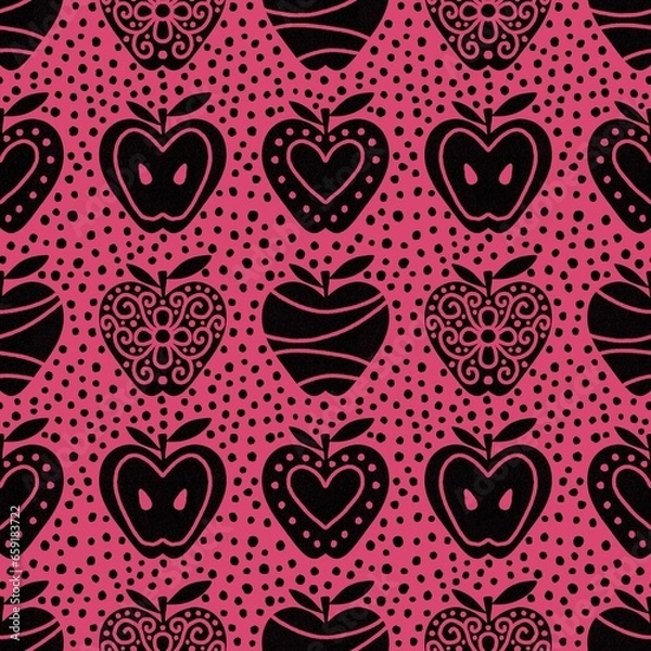 Fototapeta Cartoon fruit seamless lithography apples pattern for wrapping paper and fabrics and linens and kids clothes print