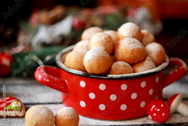 Obraz Fritule - Croatian mini doughnuts. Selective focus