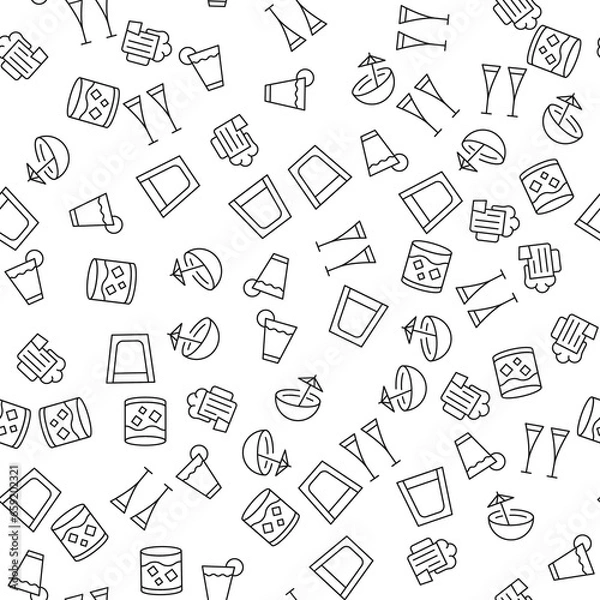 Fototapeta Coconut Water, Cocktail, Chamgagne Seamless Pattern for printing, wrapping, design, sites, shops, apps