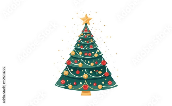 Fototapeta Christmas Tree Greeting Card Concept Artwork. Abstract Christmas Tree Shape Decorated With Festive Symbols. Fully Editable Christmas Illustration.
