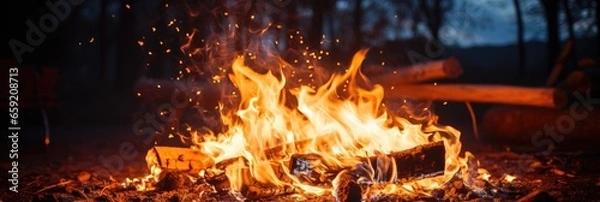 Fototapeta illustration of bonfire at night, generative AI