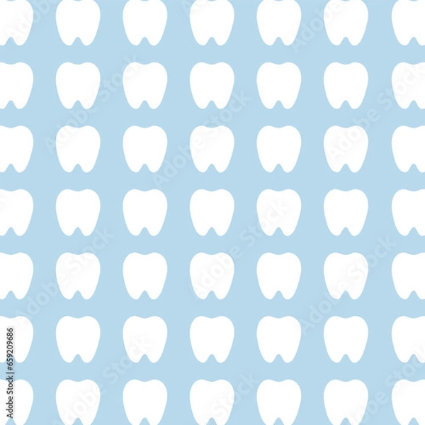 Fototapeta White teeth on turquoise background. Vector dental seamless pattern.
