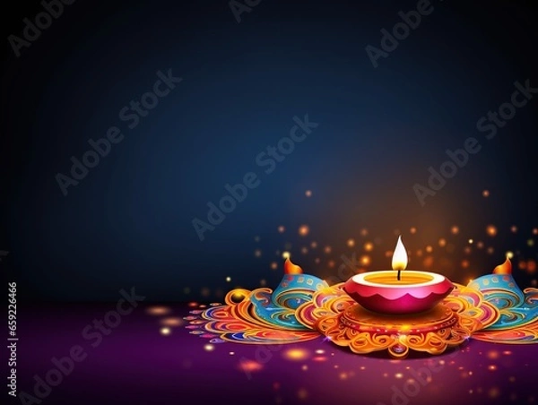 Fototapeta Diwali colorful illustration background with empty Space for text , Diwali diya colorful background illustration, happy diwali day Background illustration , Generative Ai 