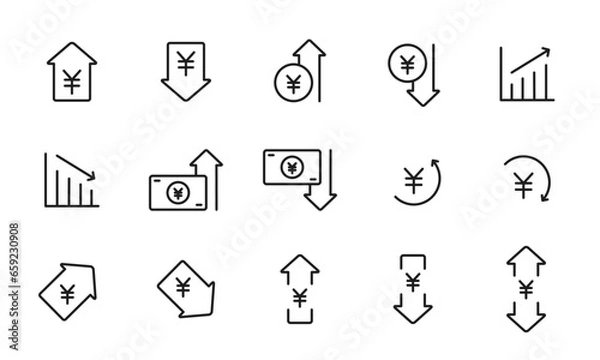 Obraz 円安、円高のアイコンセット/コスト削減/コスト増加/経済/マーケティング/金融/イラスト/ベクター