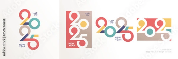 Fototapeta Set of 2025 new year design concept for calendar, poster, flyer and social media post template. 2025 new year celebration