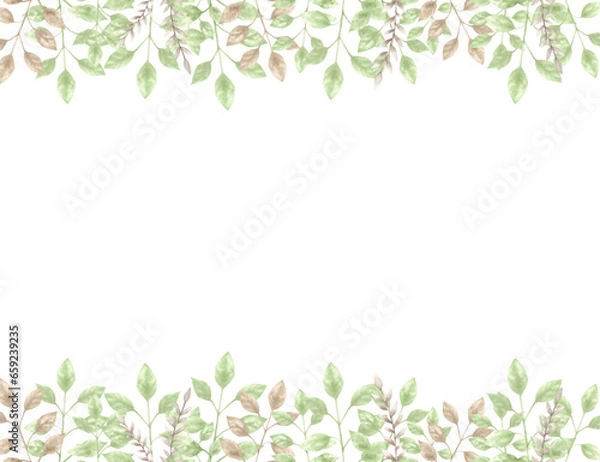 Fototapeta 水彩で描いた新緑のフレーム