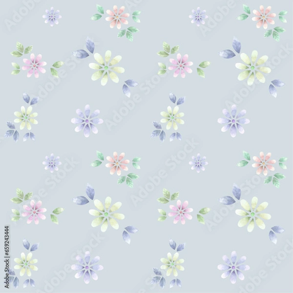 Fototapeta グレーバックのカラフルな花柄パターン