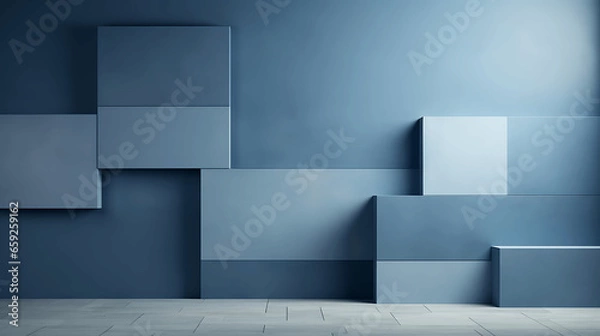 Fototapeta Geometric Forms of Light and Shadow on a Gray-Blue Wall