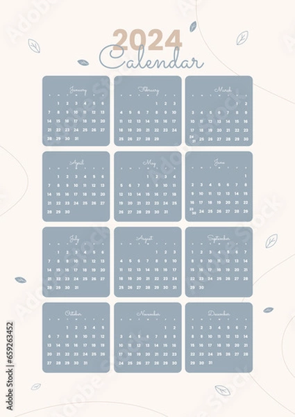 Obraz clean calendar template 2024 falling leaves