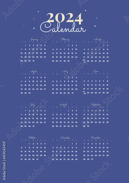 Obraz clean calendar template 2024 happy night