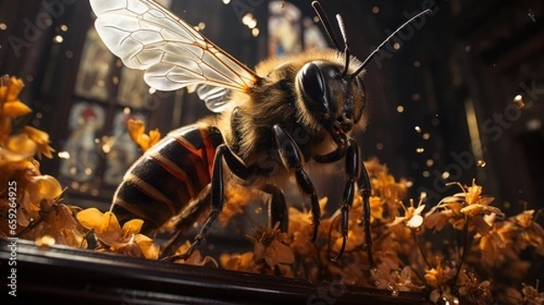 Obraz Vibrant Wildlife: Exploring the Intricate World of Insects and Flowers in Macro, generative AI