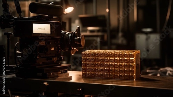 Fototapeta Reviving the Golden Era: Vintage Metal Machinery Transforms Music Manufacturing with Precision and Timeless Appeal, generative AI