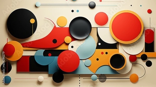 Fototapeta This vibrant and captivating art piece, with its dynamic circles and playful dots, evokes a sense of joy and freedom, stirring the imagination and inspiring creativity