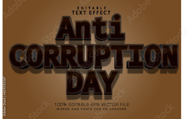 Fototapeta Anti corruption day editable text effect 3 dimension emboss modern style