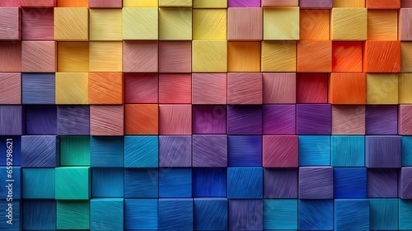 Fototapeta Abstract arrangement of colorful wooden blocks symbolizing a spectrum of creativity