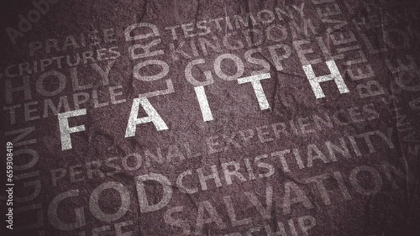 Fototapeta Faith theme typography graphic work, consisting of important words and concepts.