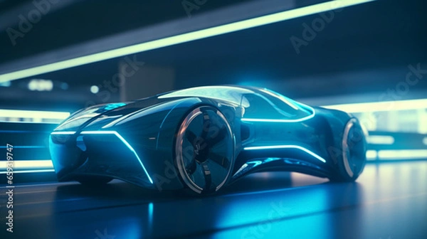 Fototapeta Advanced autonomous vehicle on a futuristic highway