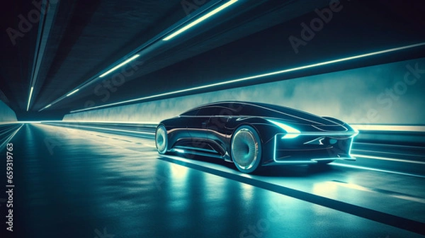 Fototapeta Advanced autonomous vehicle on a futuristic highway