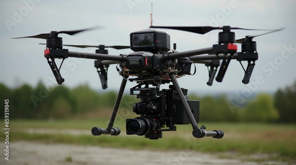 Fototapeta Drone technology with a quadcopter capturing aerial footage