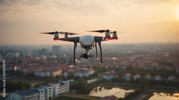 Fototapeta Drone technology with a quadcopter capturing aerial footage