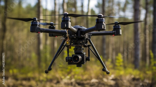 Fototapeta Drone technology with a quadcopter capturing aerial footage