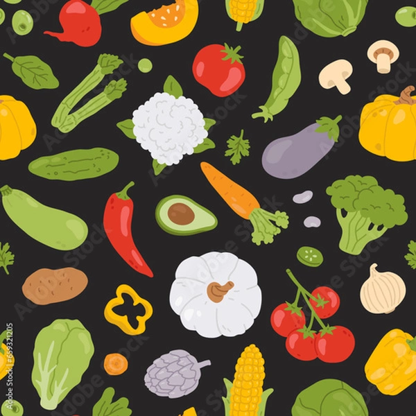 Fototapeta Vector seamless background pattern with vegetables for surface pattern design 