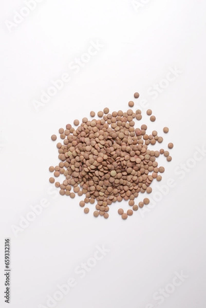 Fototapeta lentils seen from above on a white background