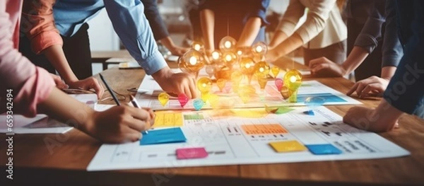 Fototapeta Group of business people working together in office. Teamwork concept.