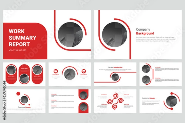 Obraz Red Simple business work report slide presentation template